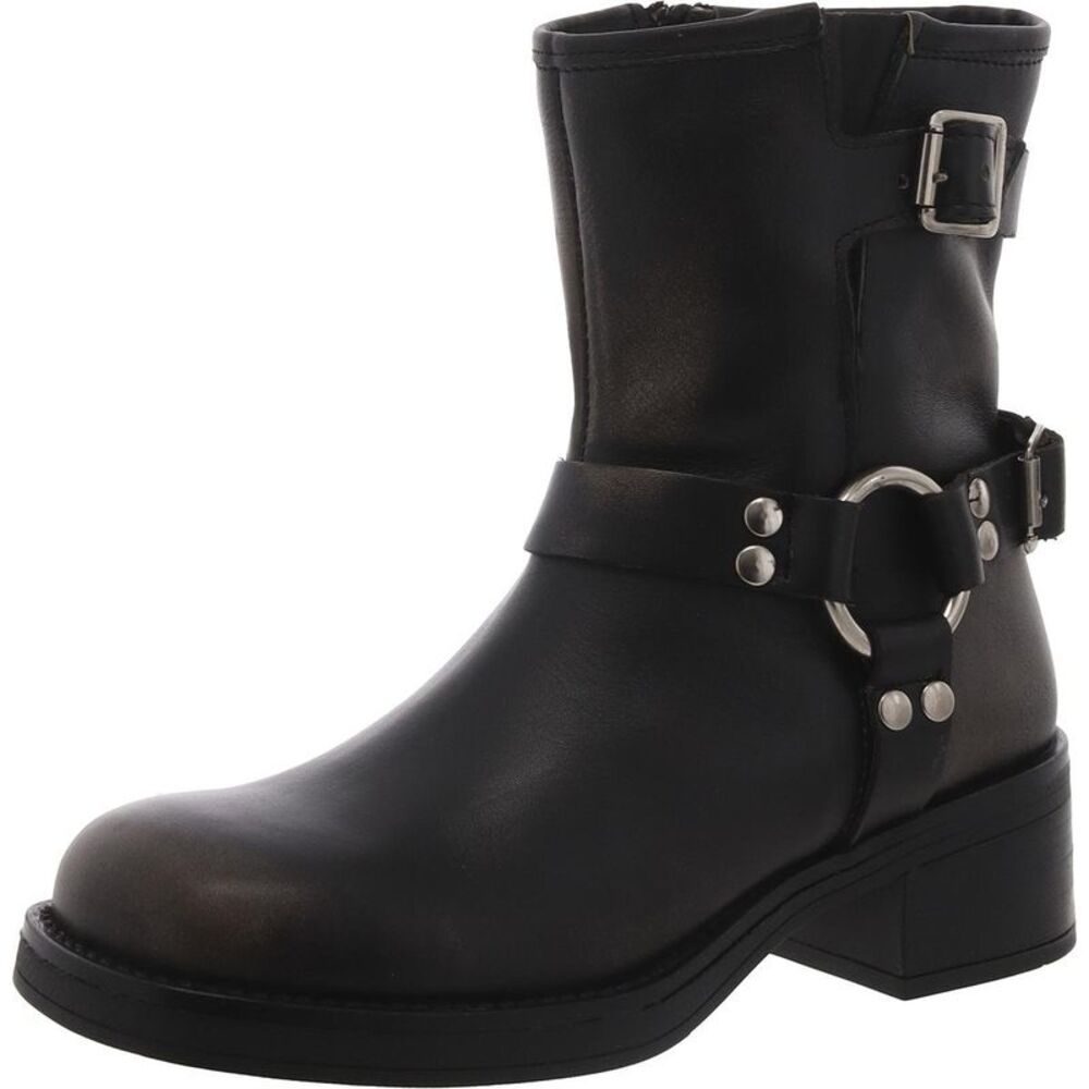 Steve Madden Womens BRIXTON Black Leather Motorcycle Boots Shoes NWT